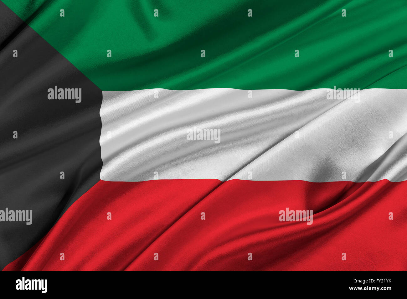 Flag of Kuwait waving in the wind. Stock Photo