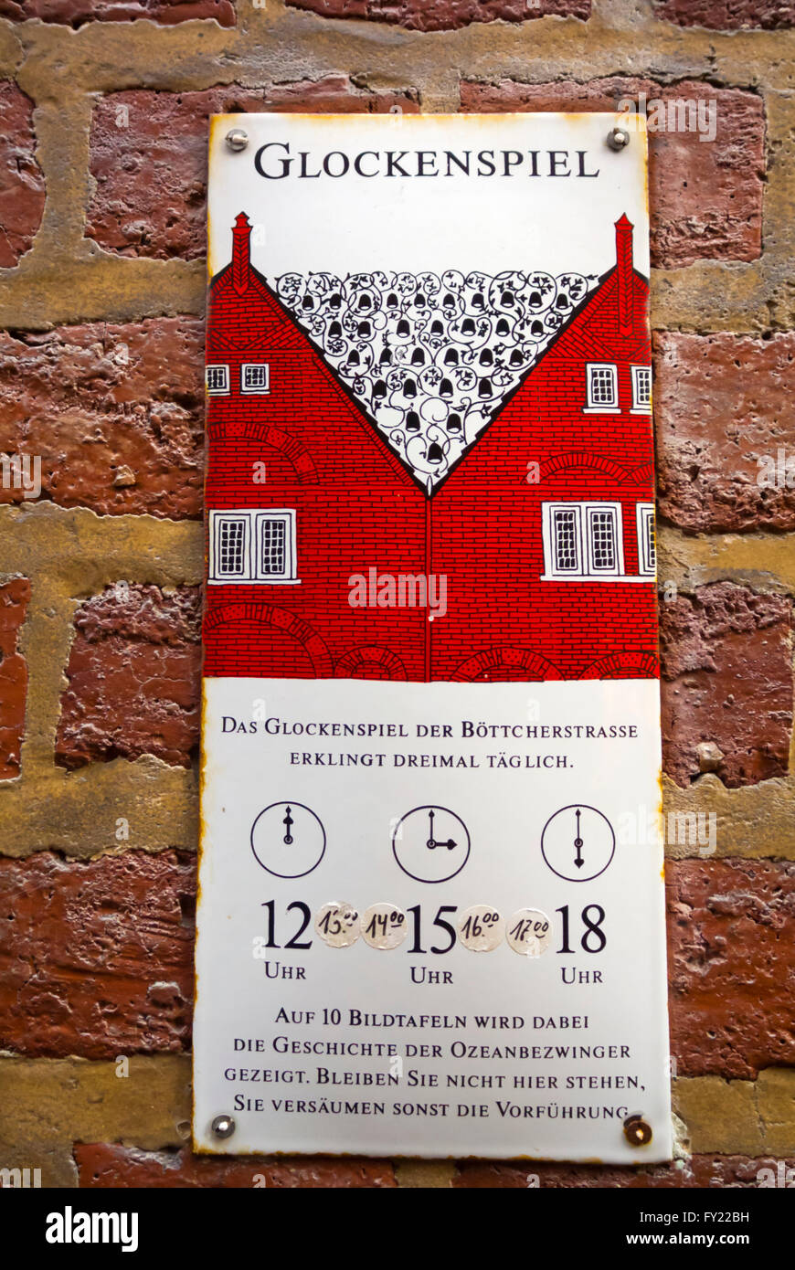 Glockenspiel, clockwork, schedule, Böttcherstrasse street, Altstadt, old town, Bremen, Germany Stock Photo