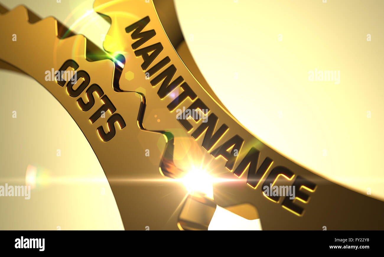 Maintenance Costs Concept. Golden Gears. Stock Photo