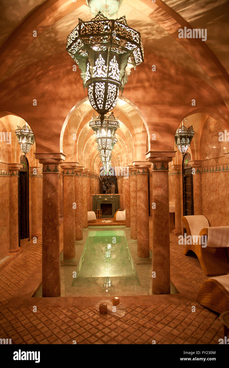 Spa swimming pool at the Riad exclusive boutique hotel near Jemaa El-fnaa Square in Marrakesh Morocco Stock Photo