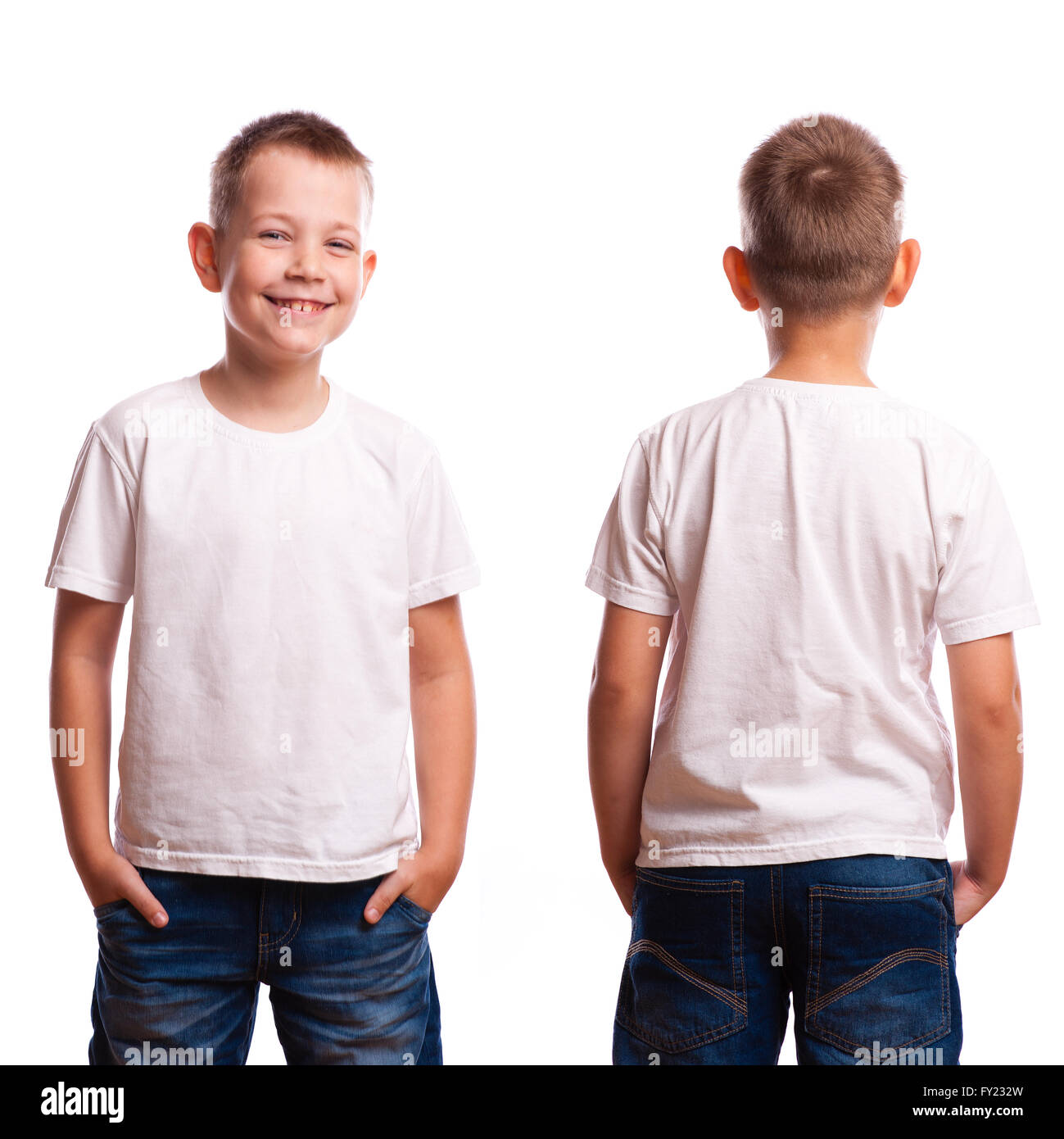 White t-shirt on a young man isolated, front and back Stock Photo - Alamy