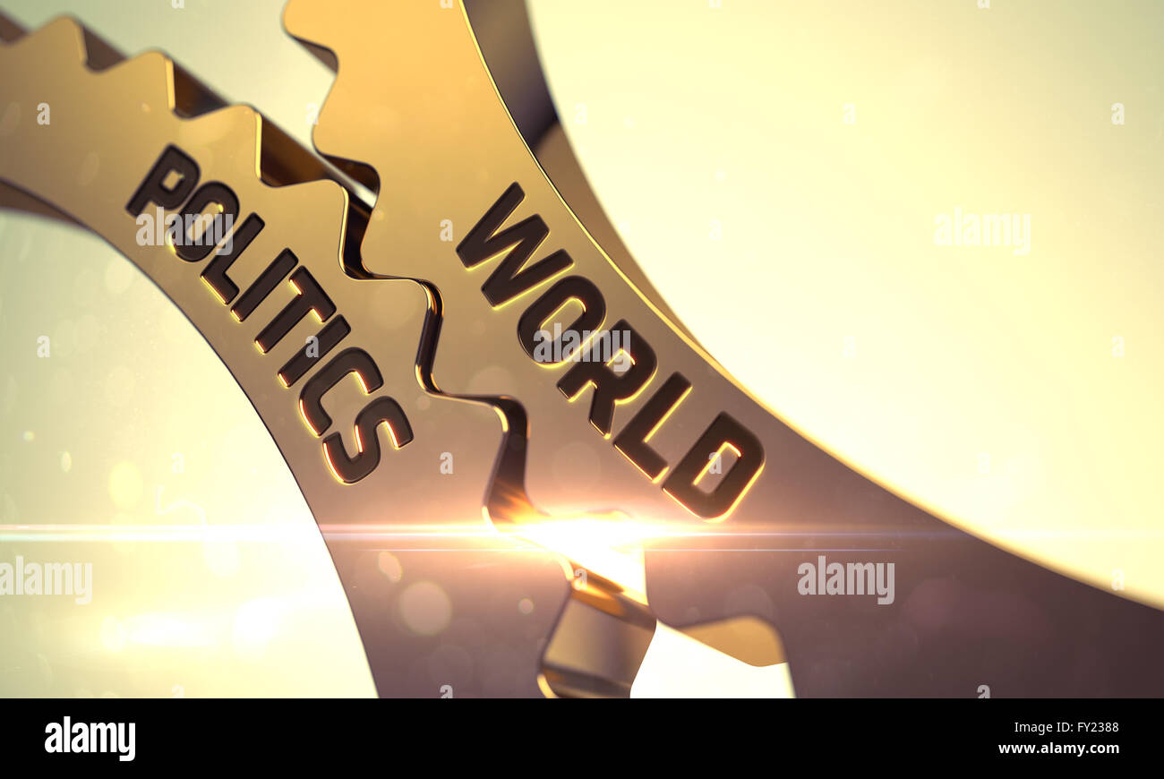 World Politics on Golden Metallic Gears. Stock Photo