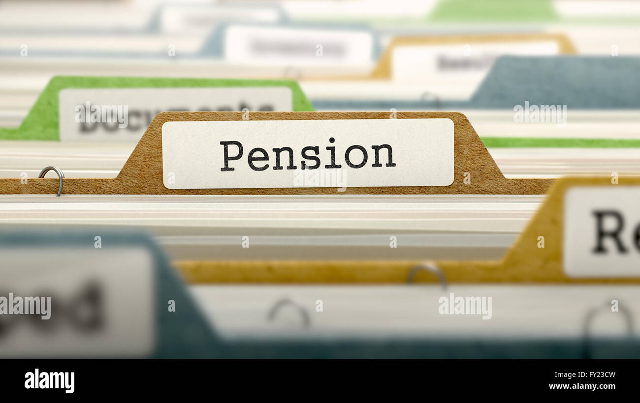 File Folder Labeled as Pension. Stock Photo