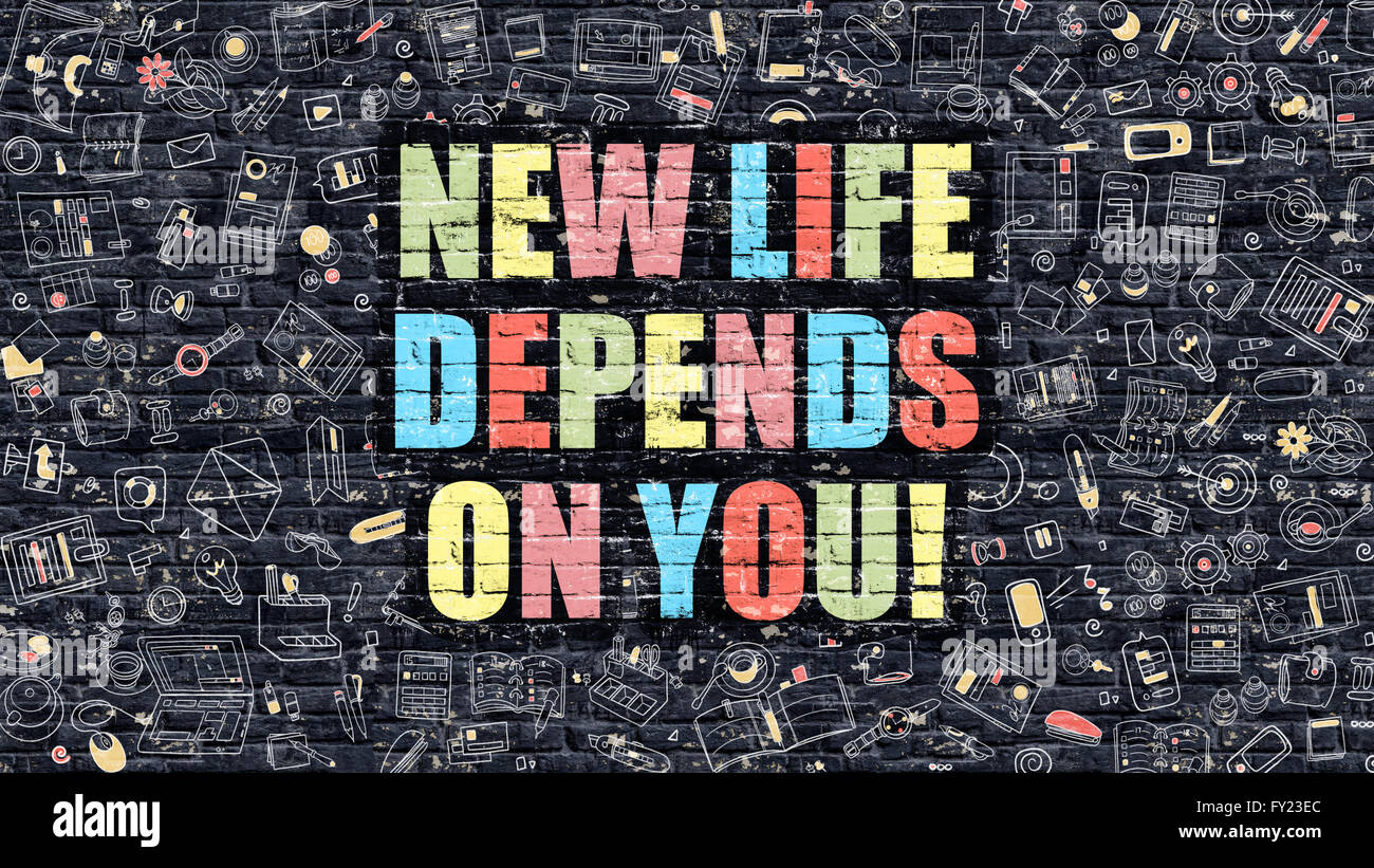 New Life Depends on You in Multicolor. Doodle Design. Stock Photo