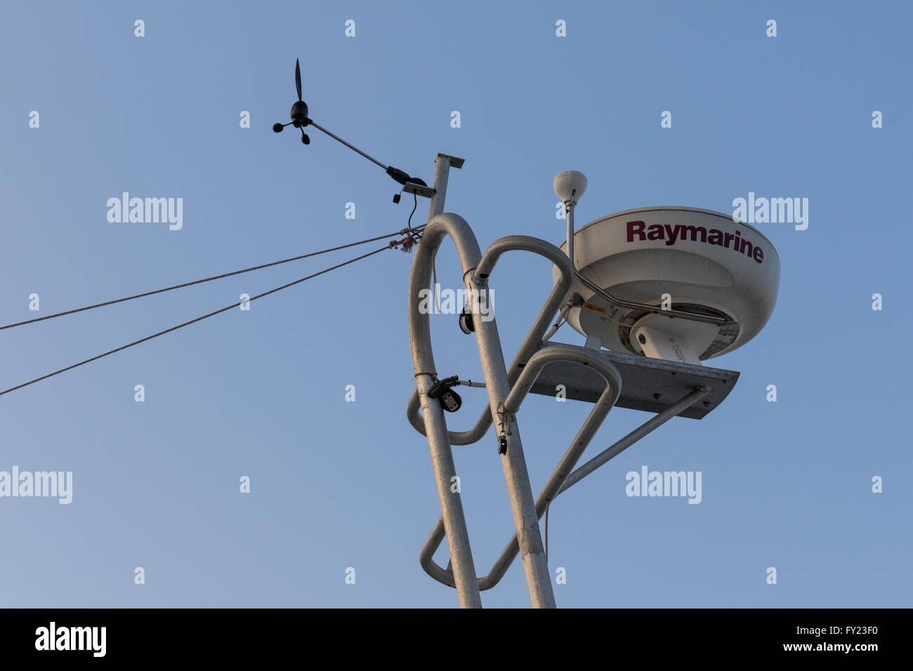 Raymarine marine radar on mast Stock Photo