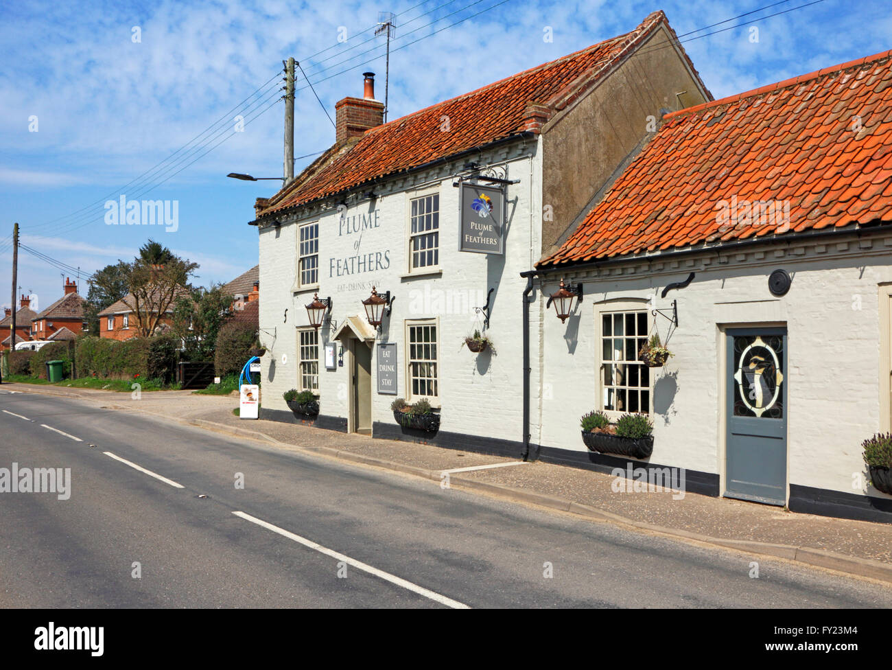 A view of the village pub Plume of Feathers at South Creake, Norfolk