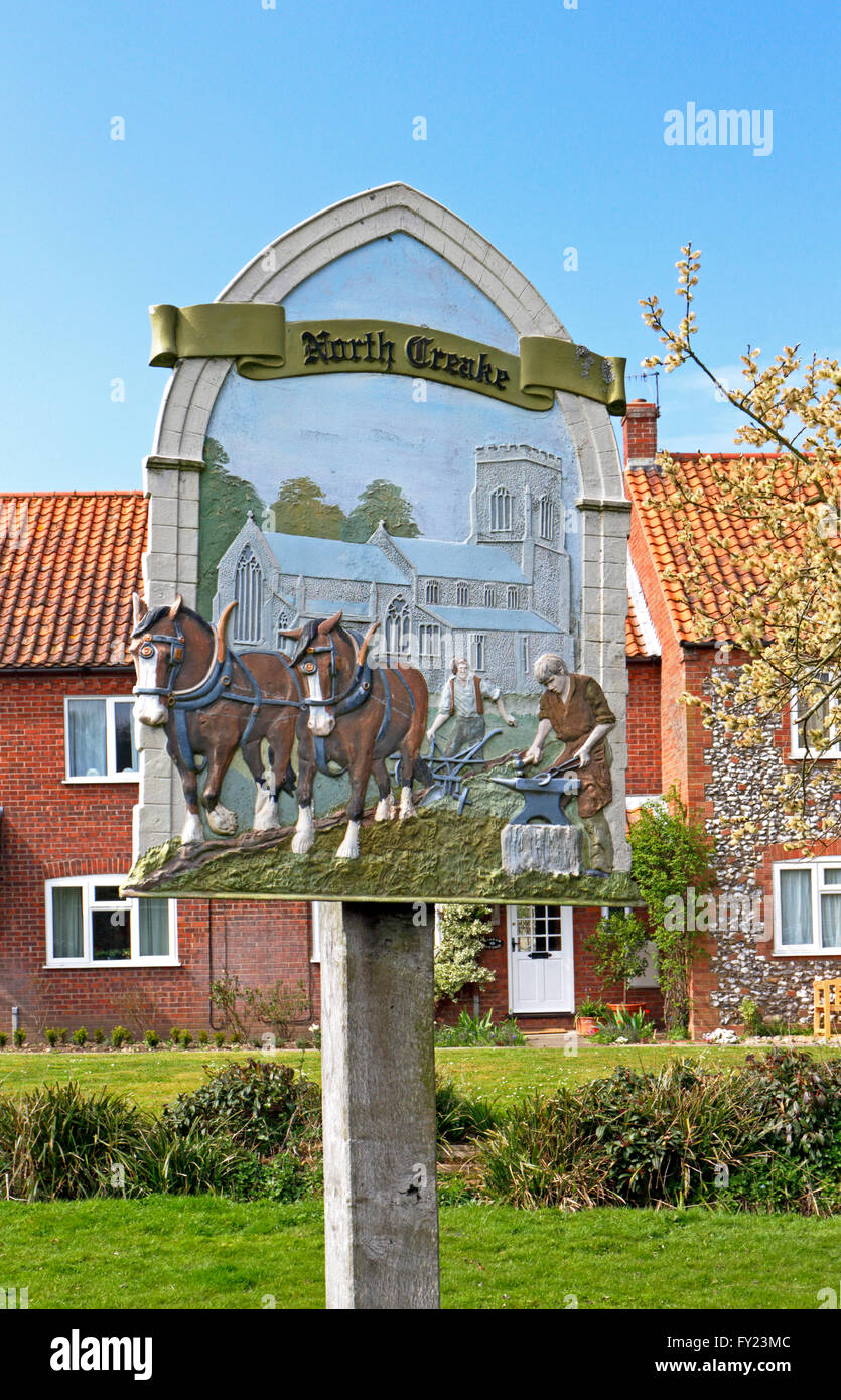 The village sign of North Creake, Norfolk, England, United Kingdom. Stock Photo