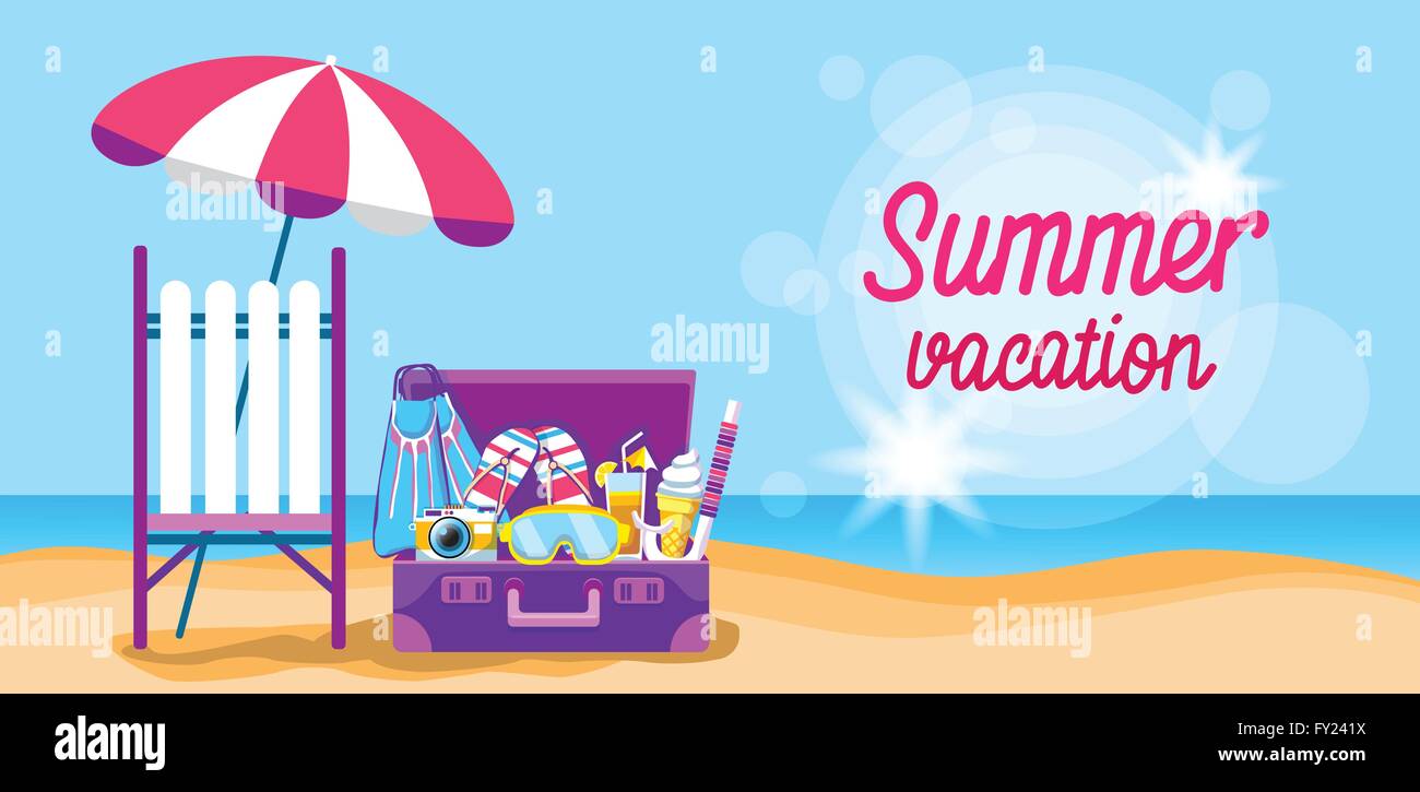 Summer Beach Vacation Set Sand Tropical Banner Stock Vector Art