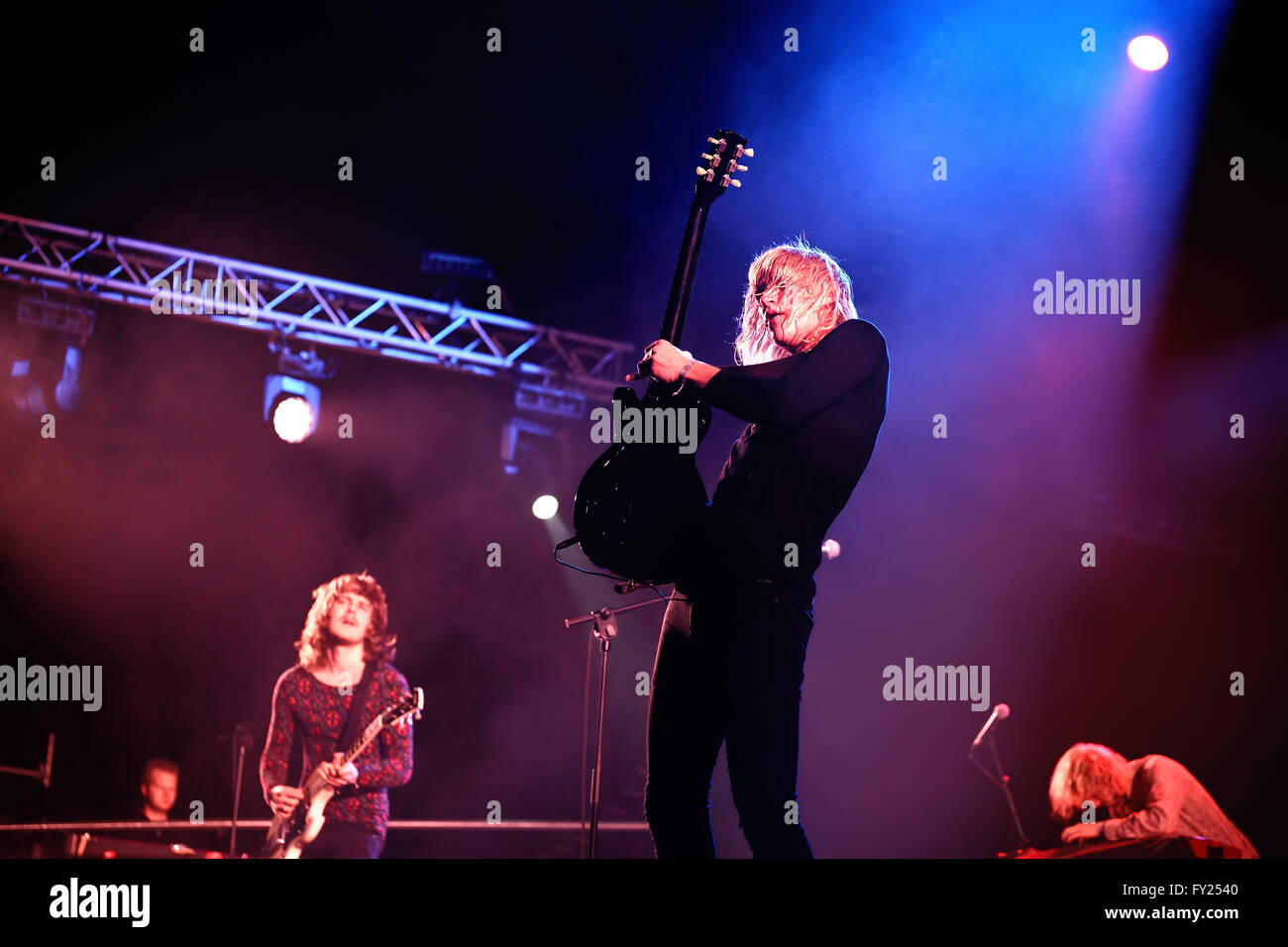BILBAO, SPAIN - OCT 31: Goo Goo Berlin (band) live performance at Bime Festival on October 31, 2014 in Bilbao, Spain. Stock Photo