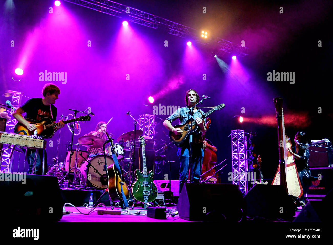 BILBAO, SPAIN - OCT 31: The Barr Brothers (band) live performance at Bime Festival on October 31, 2014 in Bilbao, Spain. Stock Photo