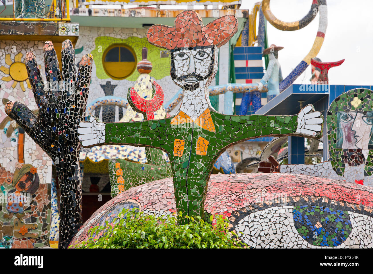 Horizontal view of colourful abstract sculptures at Fusterlandia in Havana, Cuba. Stock Photo