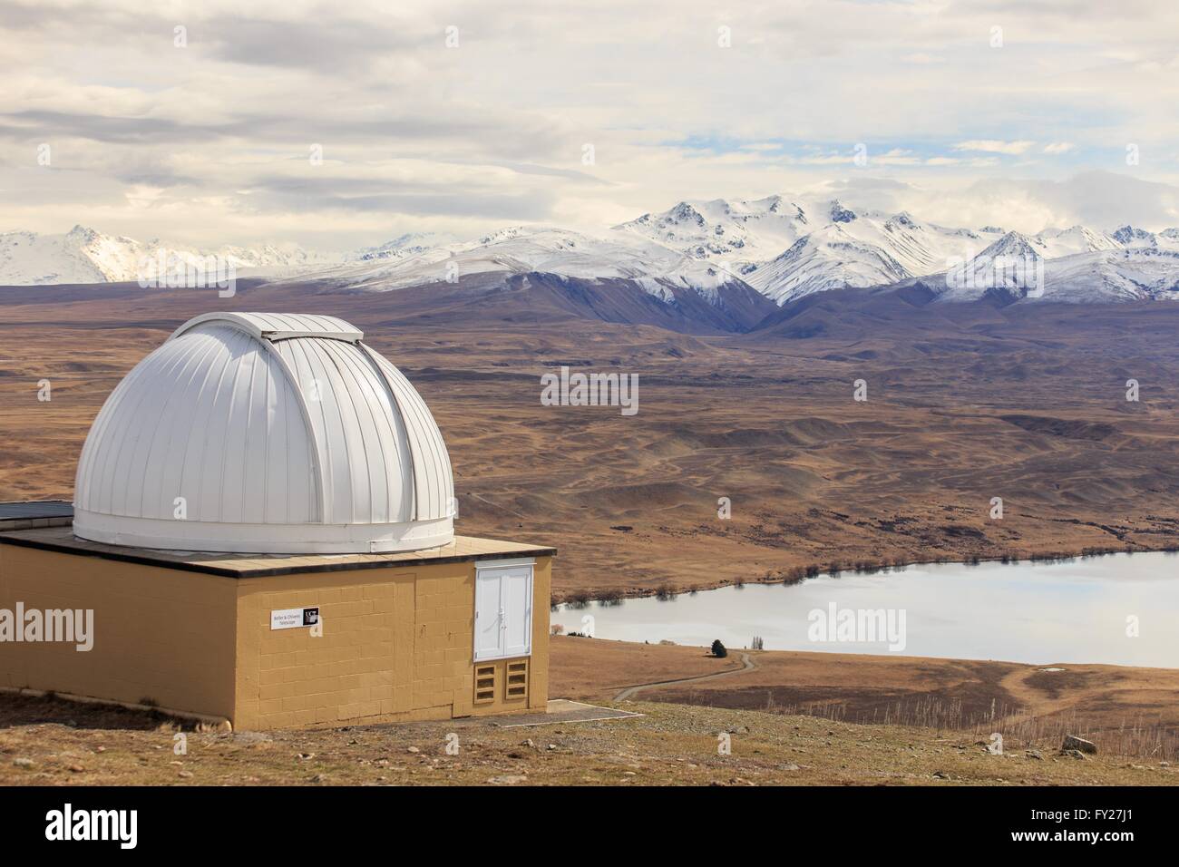 The Mount John Observatory sits above the small town of Tekapo on the South Island of New Zealand Stock Photo