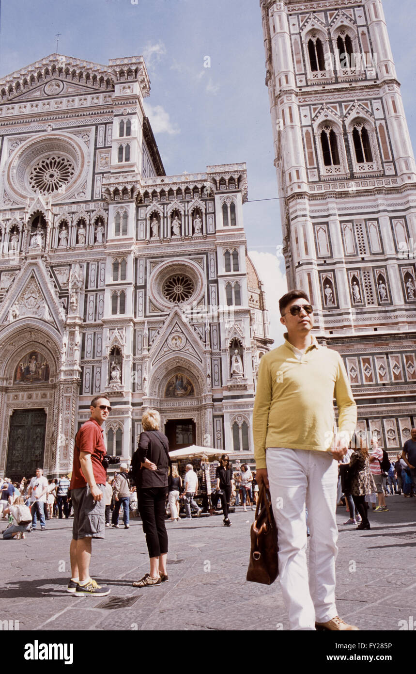 Asian people visiting the city. Florence is one the most world visited city by tourists every year. Italy. Stock Photo