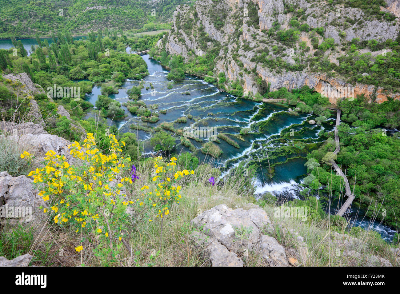 Cascades of Krka river at Roski waterfall,  Croatia Stock Photo