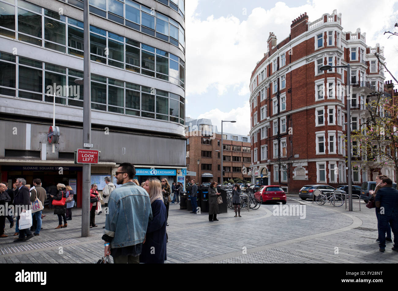 Sloane Square crossing to Underground - London UK Stock Photo