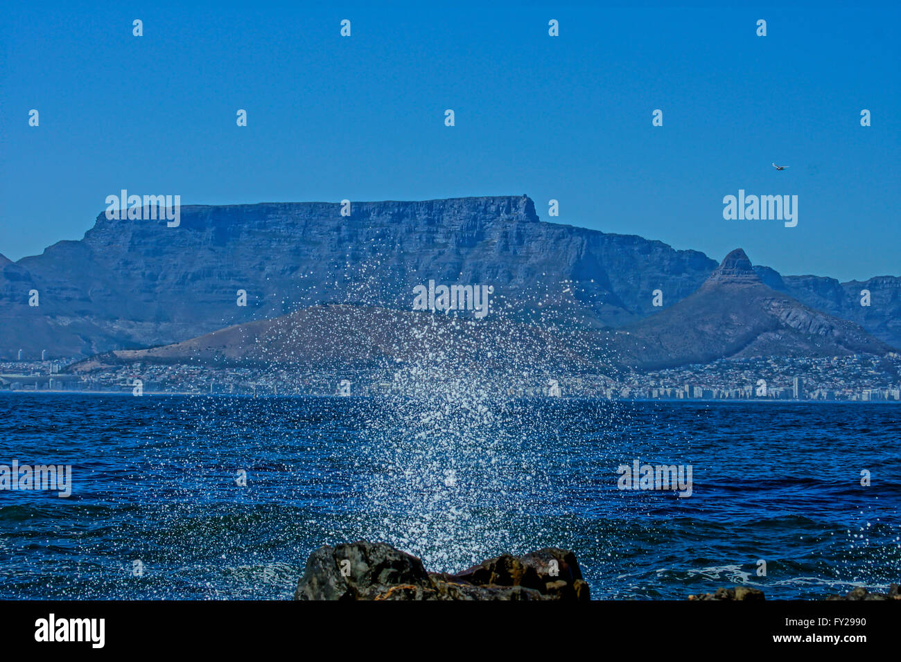 View of Table Mountain from Robin Island Stock Photo