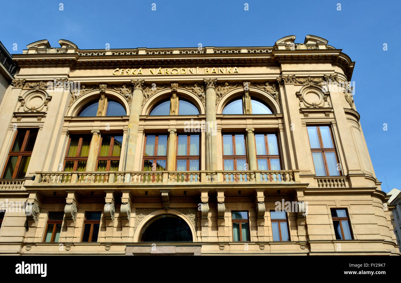 Prague, Czech Republic. Czech National Bank - rear entrance of the old building on Senovazne namesti (Senovazna sq) Stock Photo