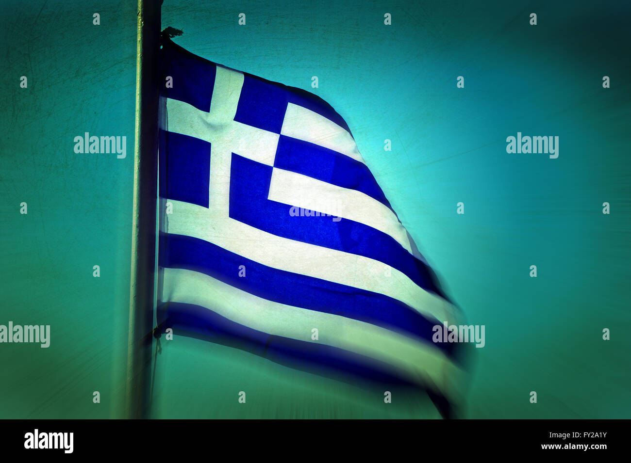 Greek Flag, Lesvos, Greece. Stock Photo