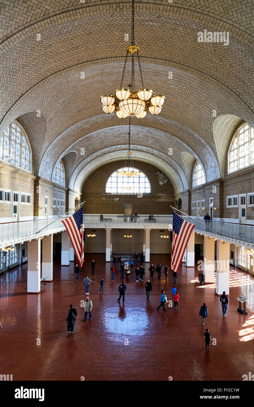 The great hall in ellis island national park hires stock photography