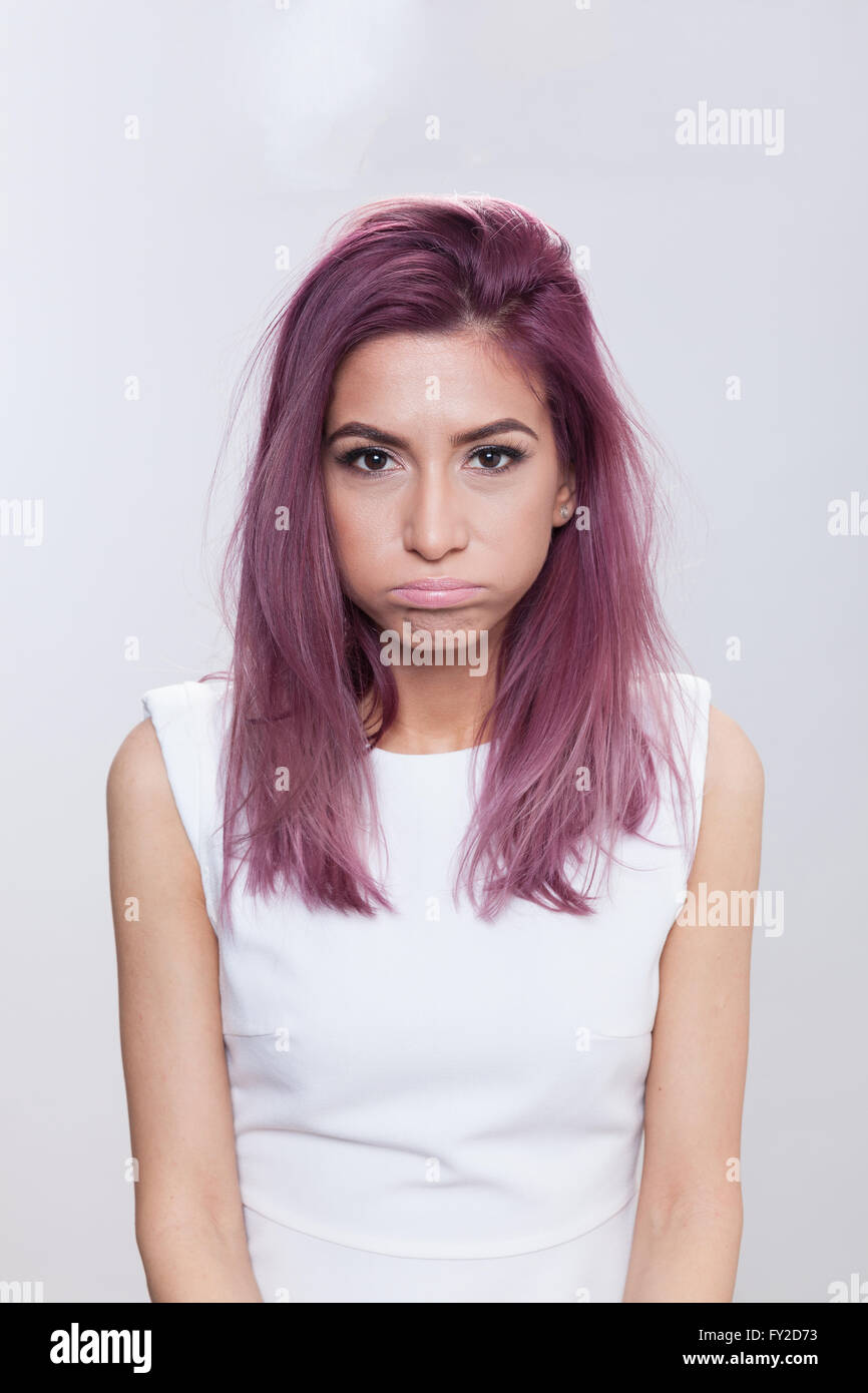 Lovely Woman Portrait With Crazy Hair Being Disappointed Stock