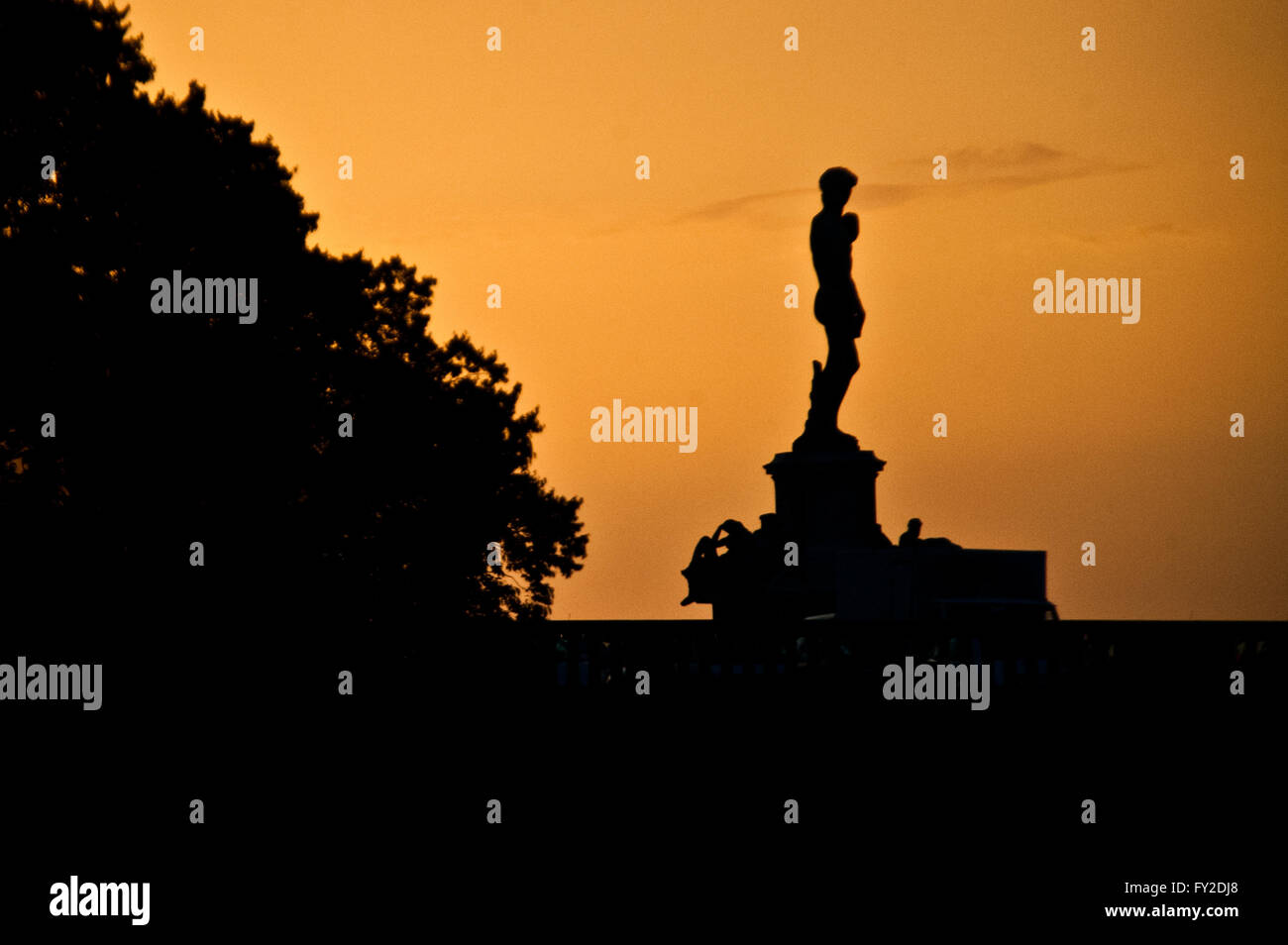 David statue placed on the famous Piazzale Michelangelo. Florence, Italy. Stock Photo