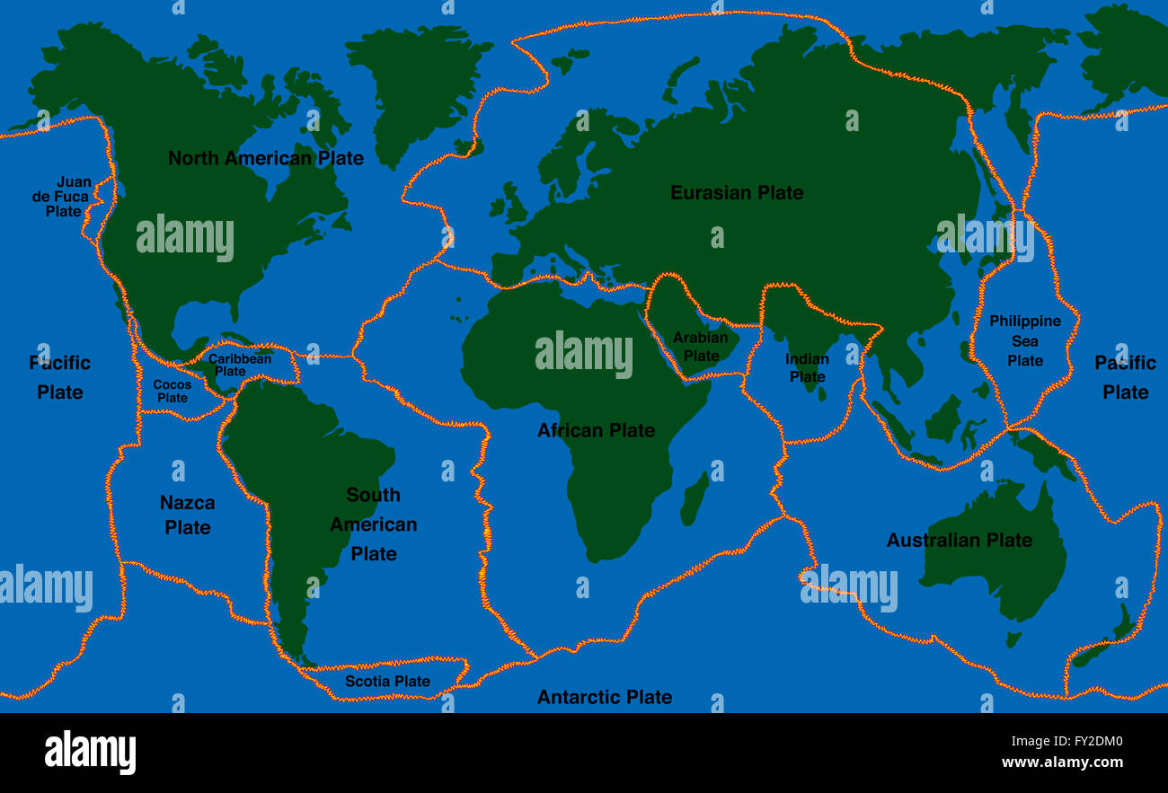 Plate Tectonics World Map With Fault Lines Of Major An Minor Plates FY2DM0 