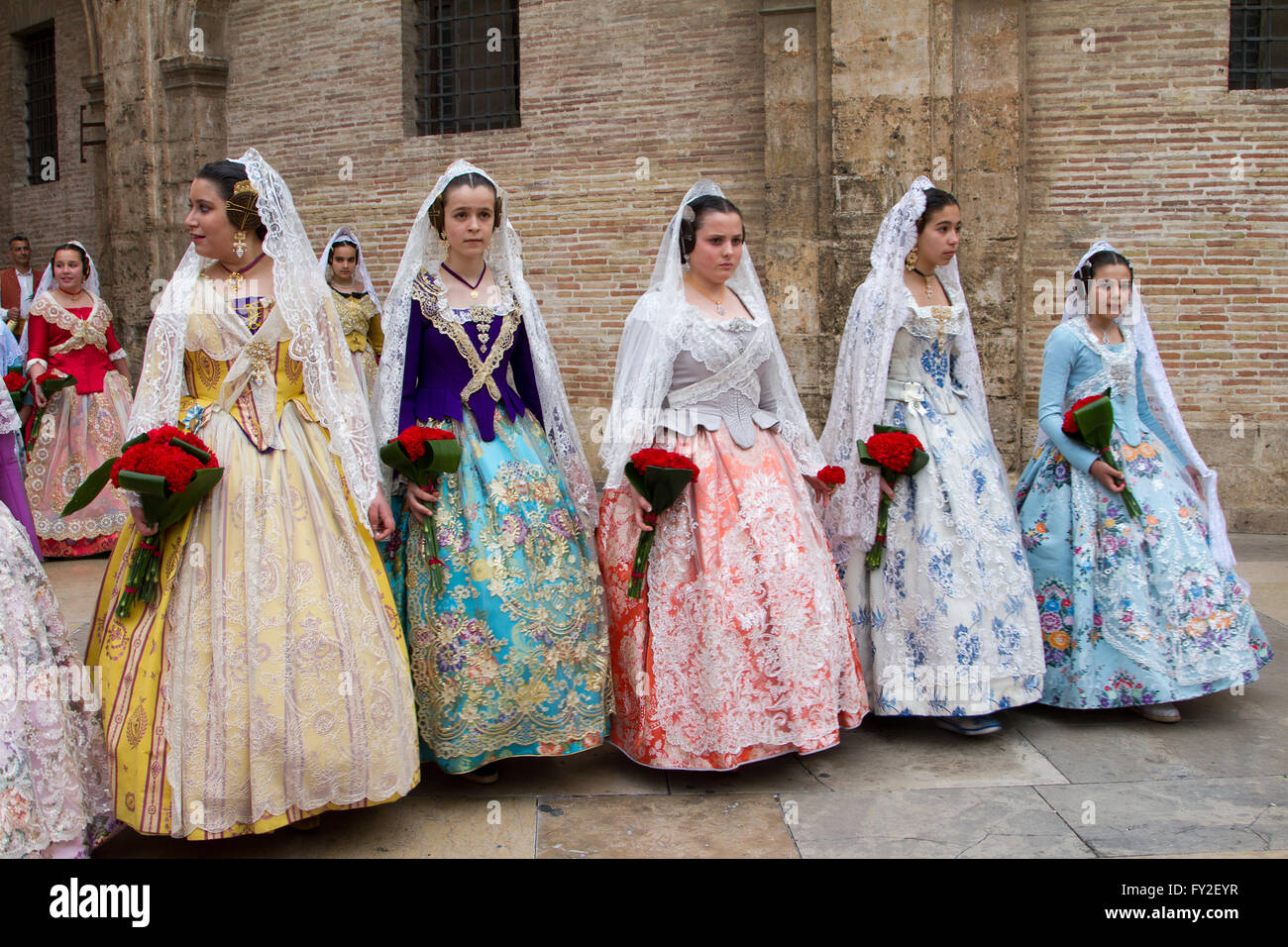 Flower offering procession in honour of the Lady of the Forsaken Valencia Spain Stock Photo