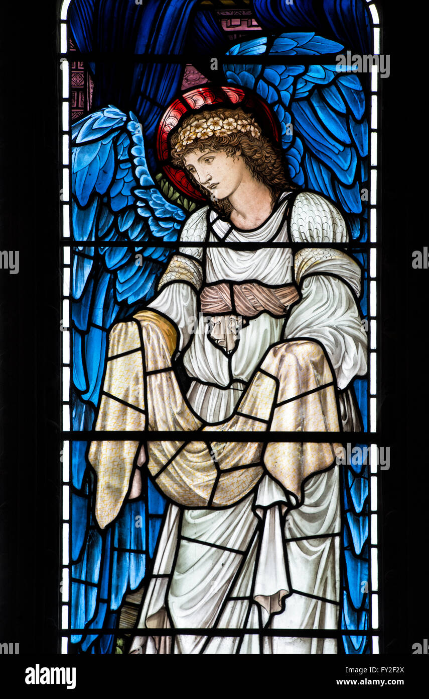 Saint Catherine stained glass window detail at Christ Church College Cathedral, Oxford, UK Stock Photo
