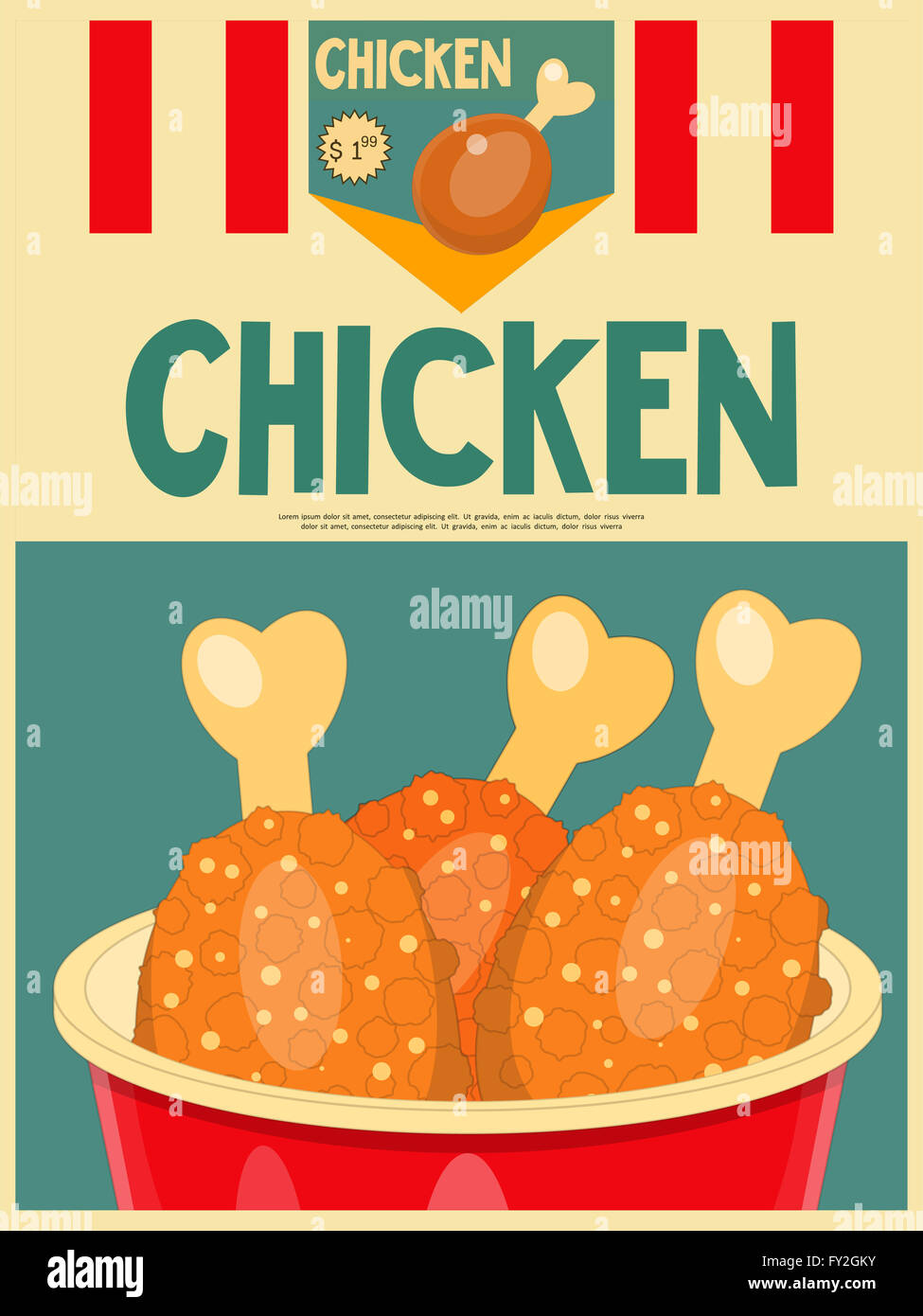 Fried Chicken Poster Menu In Retro Style Illustration Stock Photo Alamy