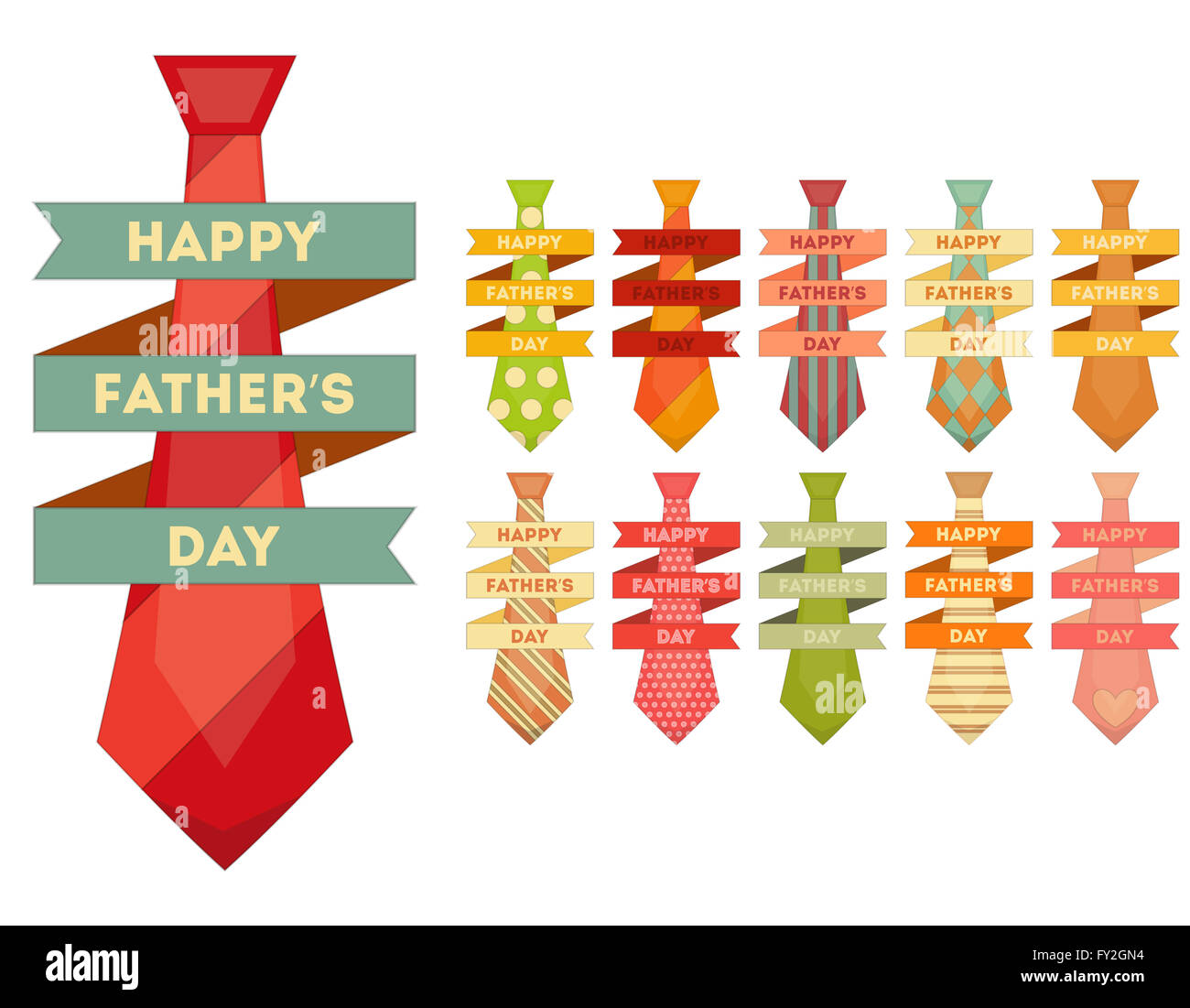 Father's Day Set of Ties Isolated on White Background. Flat Design ...