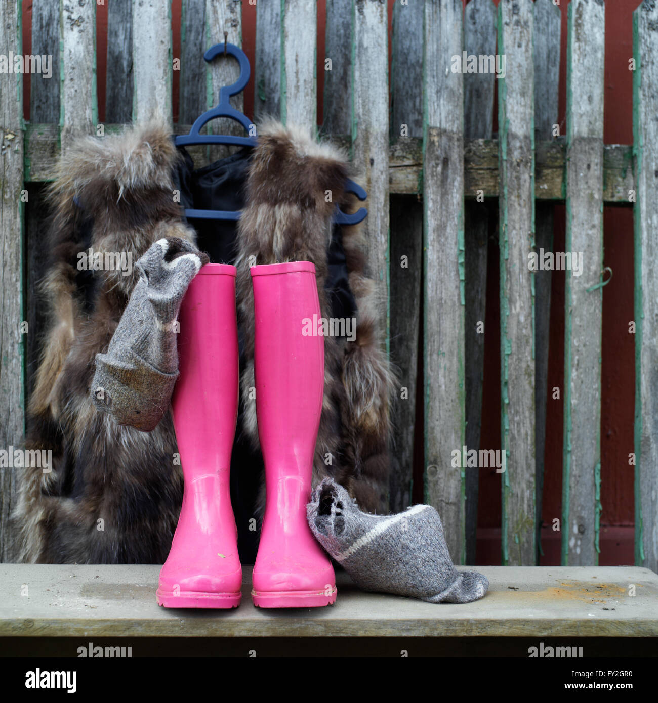 Pink rubber boots Stock Photo - Alamy