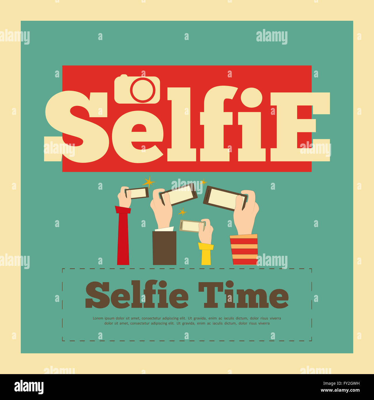 Selfie Poster Flat Design Selfie Time Concept Illustration Stock