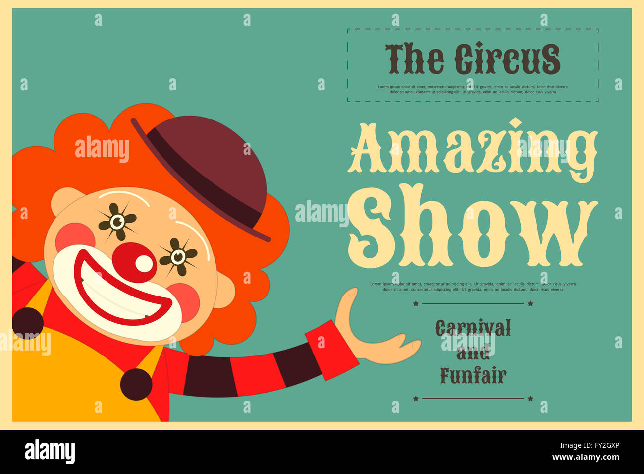 Circus Poster in Vintage Style. Cartoon Style. Circus Clown Stock Photo