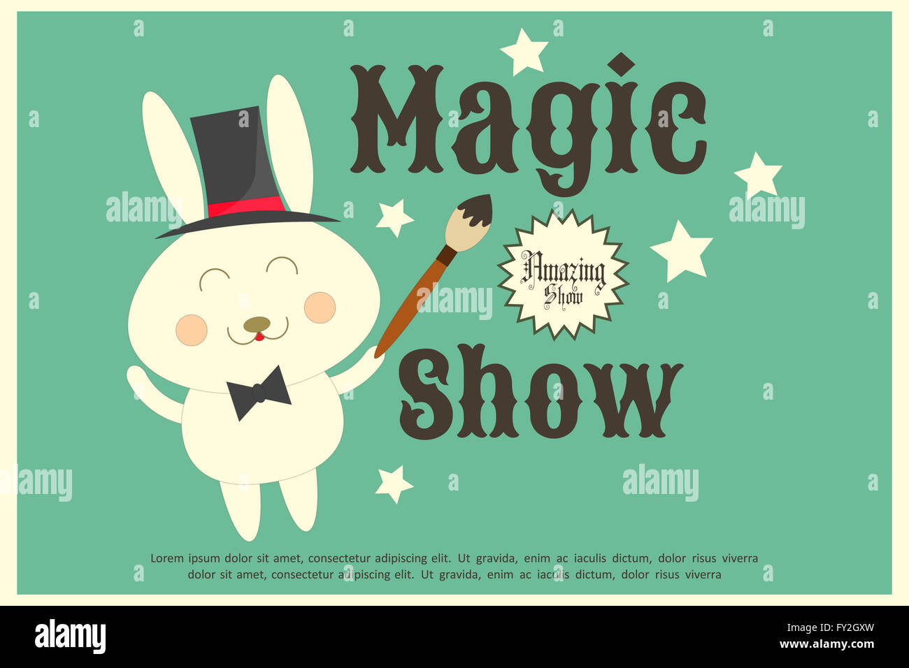 Circus Poster in Vintage Style. Cartoon Style. Cheerful Circus Rabbit ...