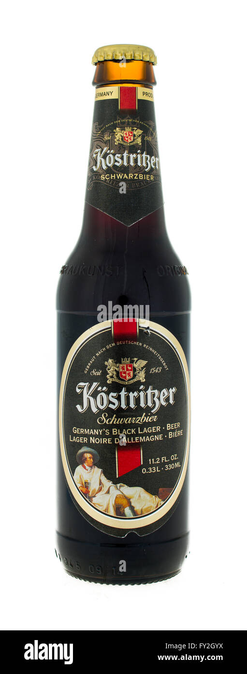 Winneconne, WI - 3 February 2015: Kostritzer beer was first brewed in 1543 and located in Thuringia, Germany Stock Photo