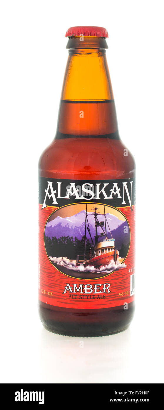 winneconne, WI - 3 February 2015:  Alaskan beer was first brewed in 1986 and located in Juneau, AK. Stock Photo