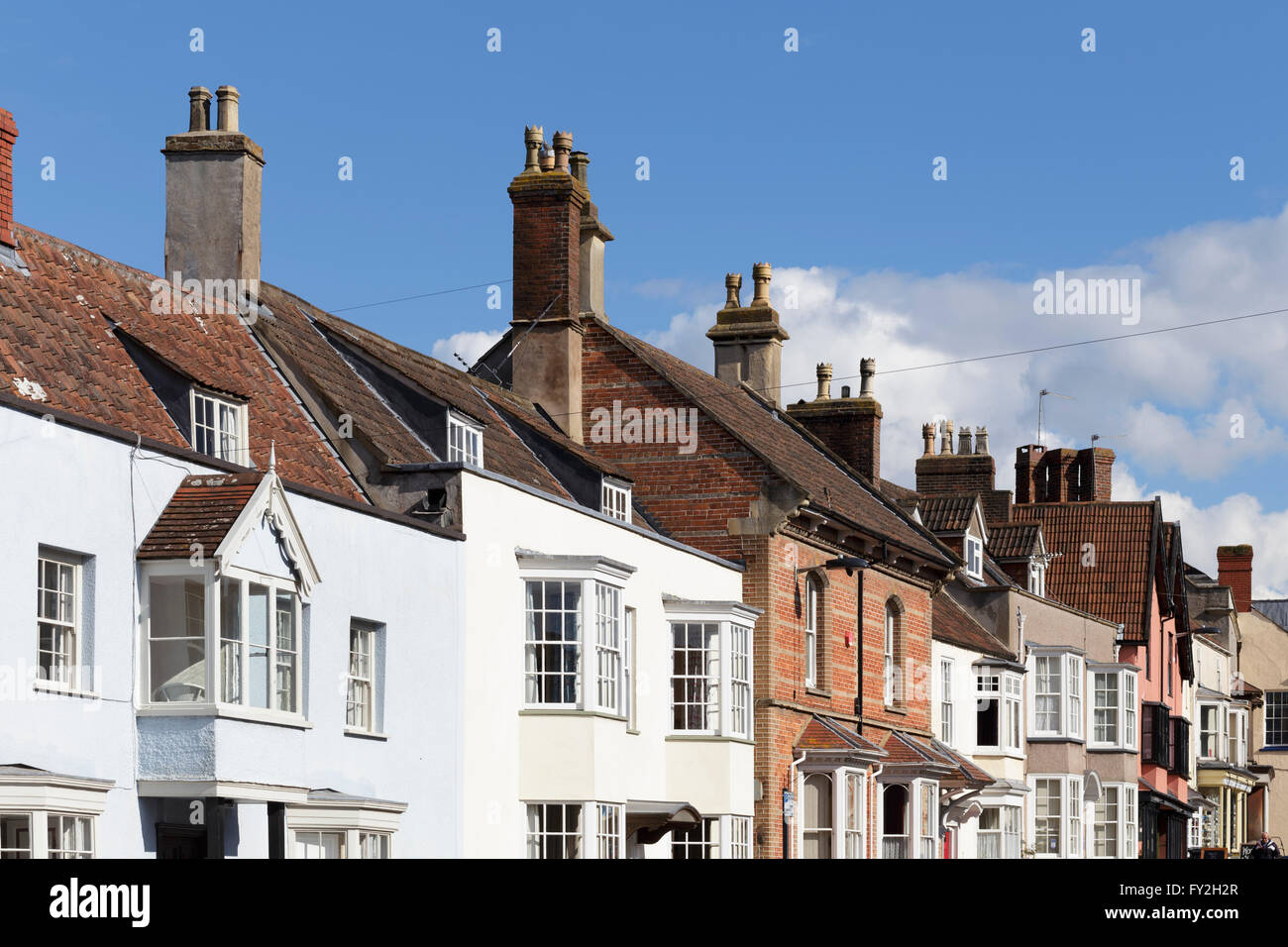General view of Thornbury, South Gloucestershire, with its typical historical market town houses. Stock Photo