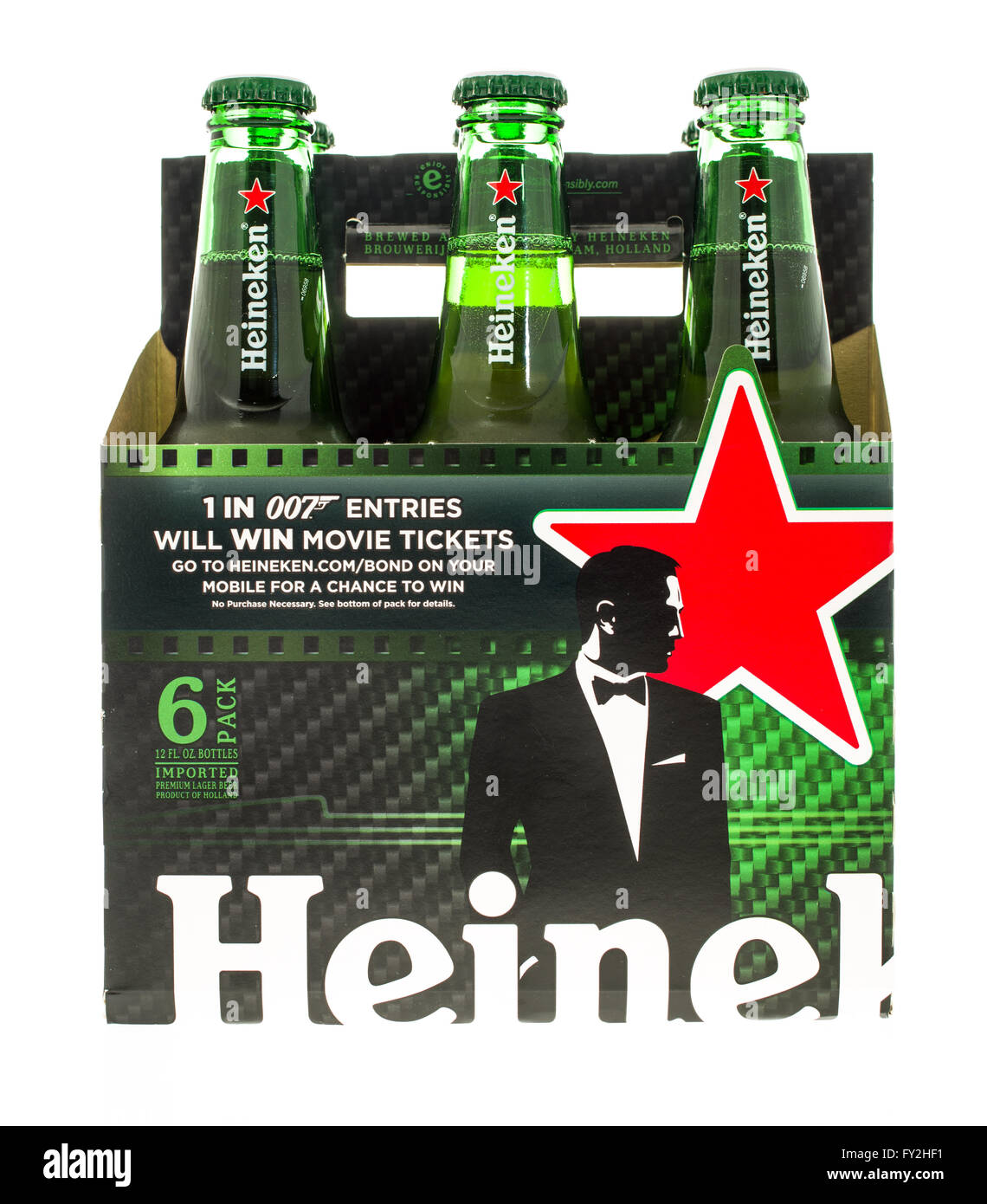 Winneconne, WI -3 Nov 2015: Six pack of Heineken beer. Stock Photo