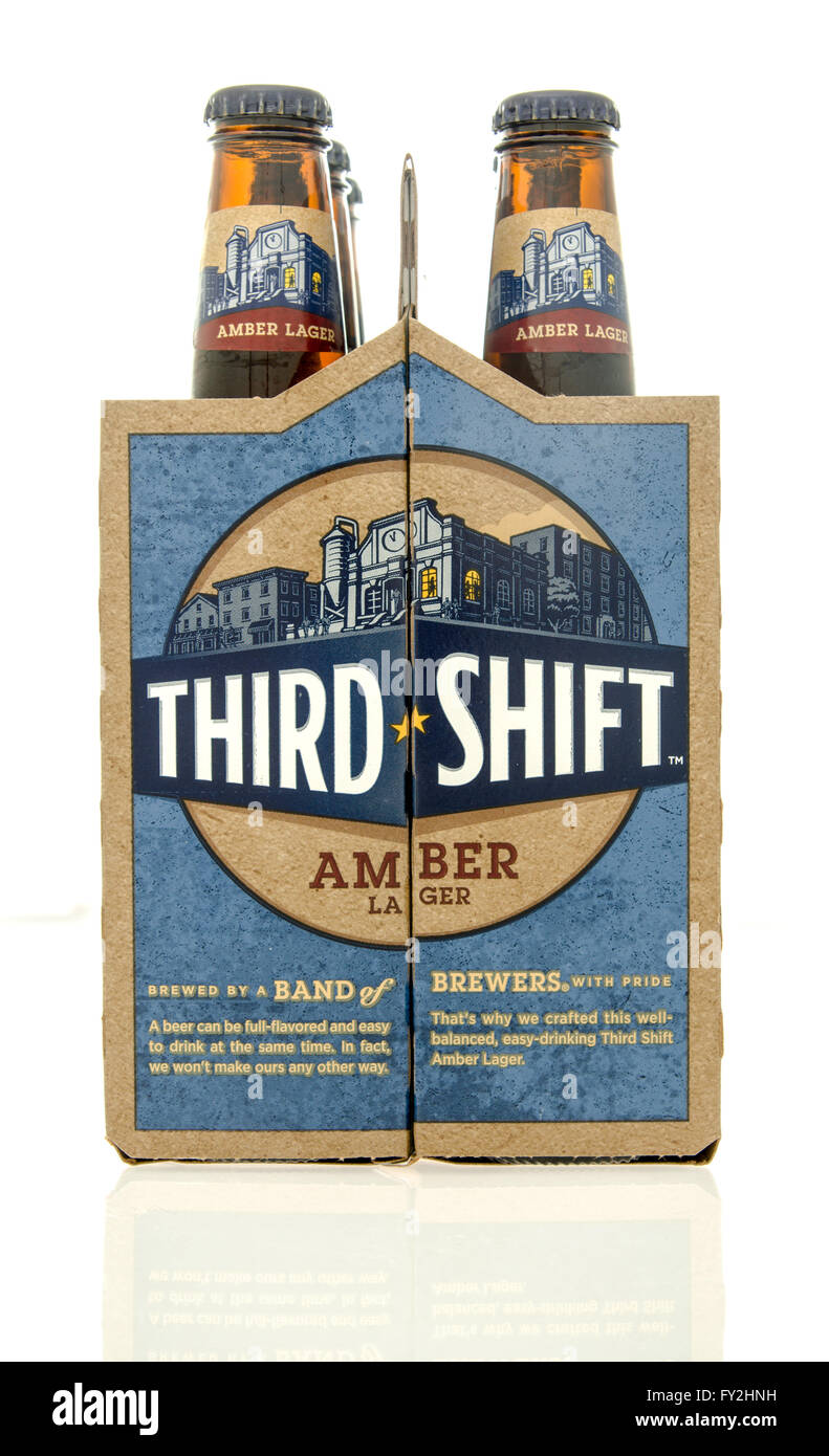Winneconne, WI 28 Nov 2015 Six pack of third shift beer Stock Photo