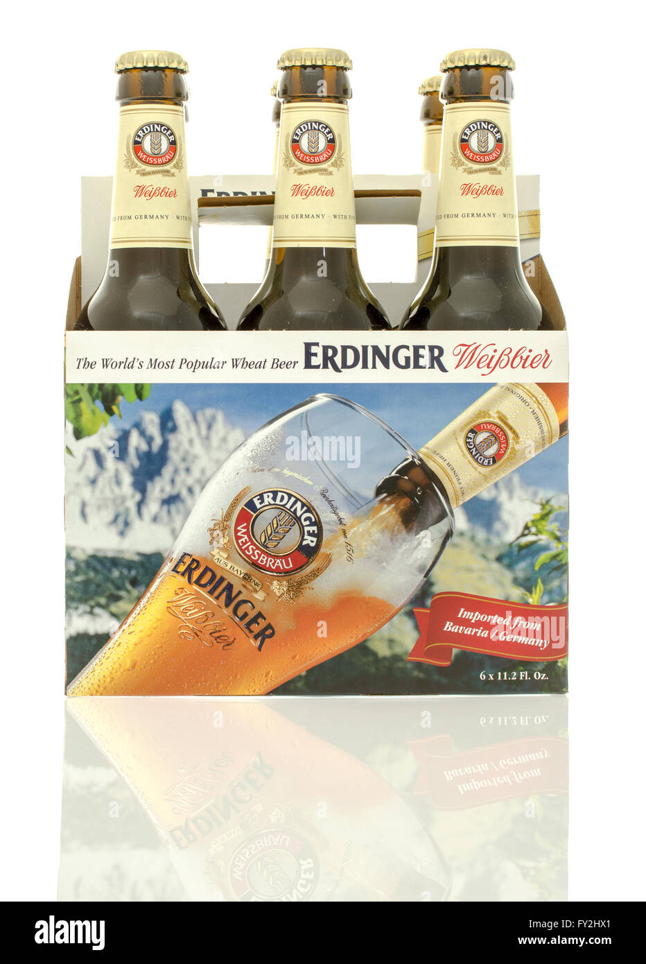 Winneconne, WI - 10 Jan 2016: A six pack of Erdinger beer. Stock Photo