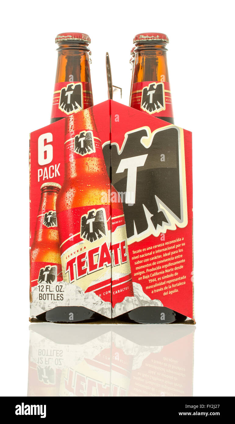 Winneconne, WI - 10 Jan 2016: A six pack of Tecate beer. Stock Photo