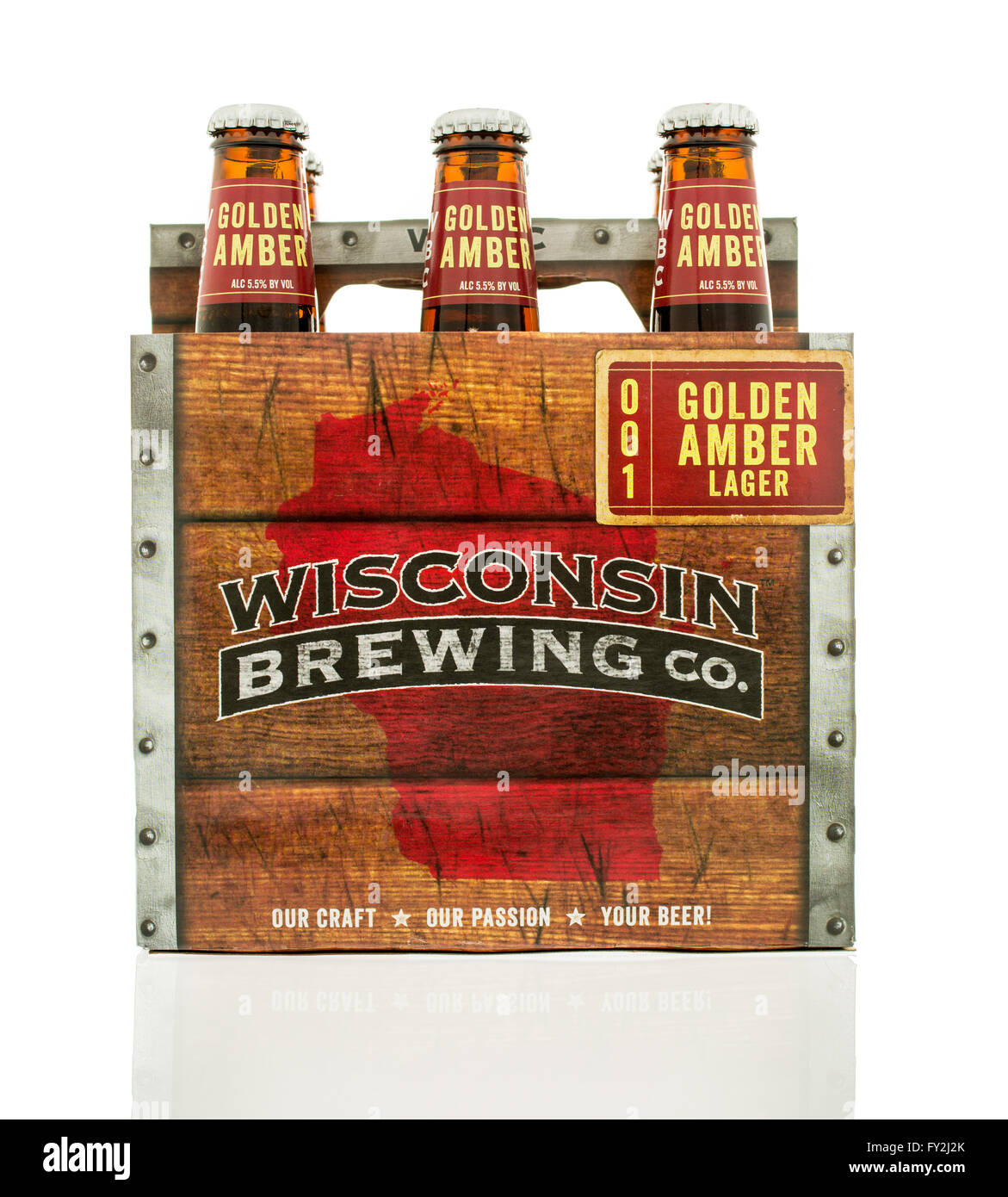 Winneconne, WI 10 Feb 2016 Six pack of Golden Amber lager made by