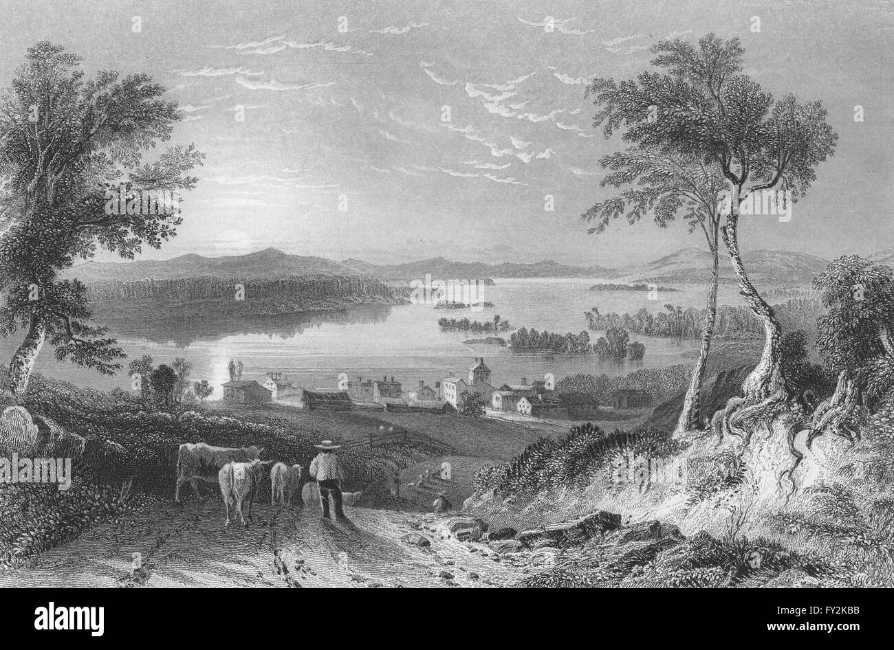 Centre Harbour (Lake Winnipisseogee), New Hampshire. WH BARTLETT, print 1840 Stock Photo