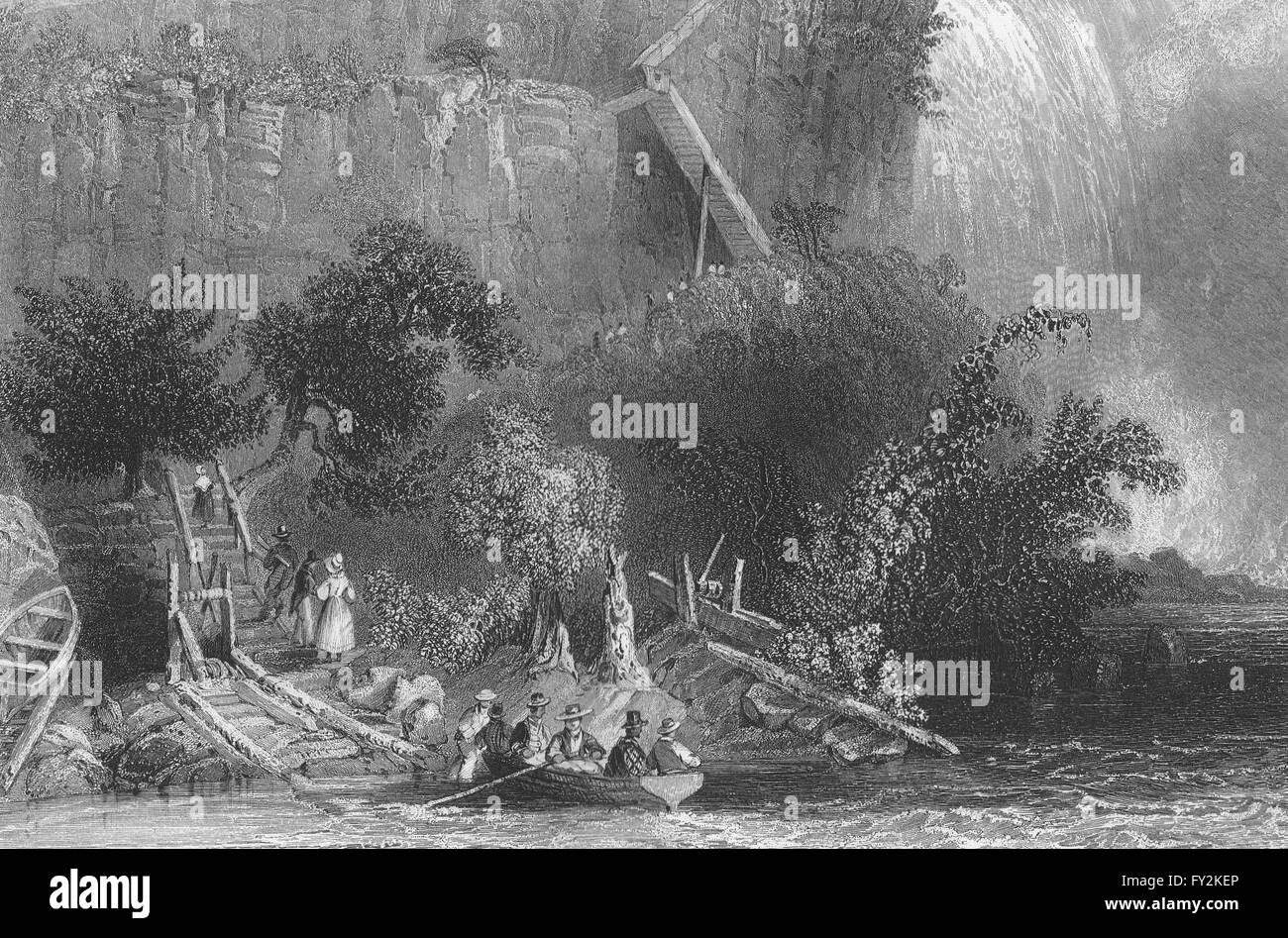 The Landing, on the American side (Niagara Falls), New York. WH BARTLETT, 1840 Stock Photo