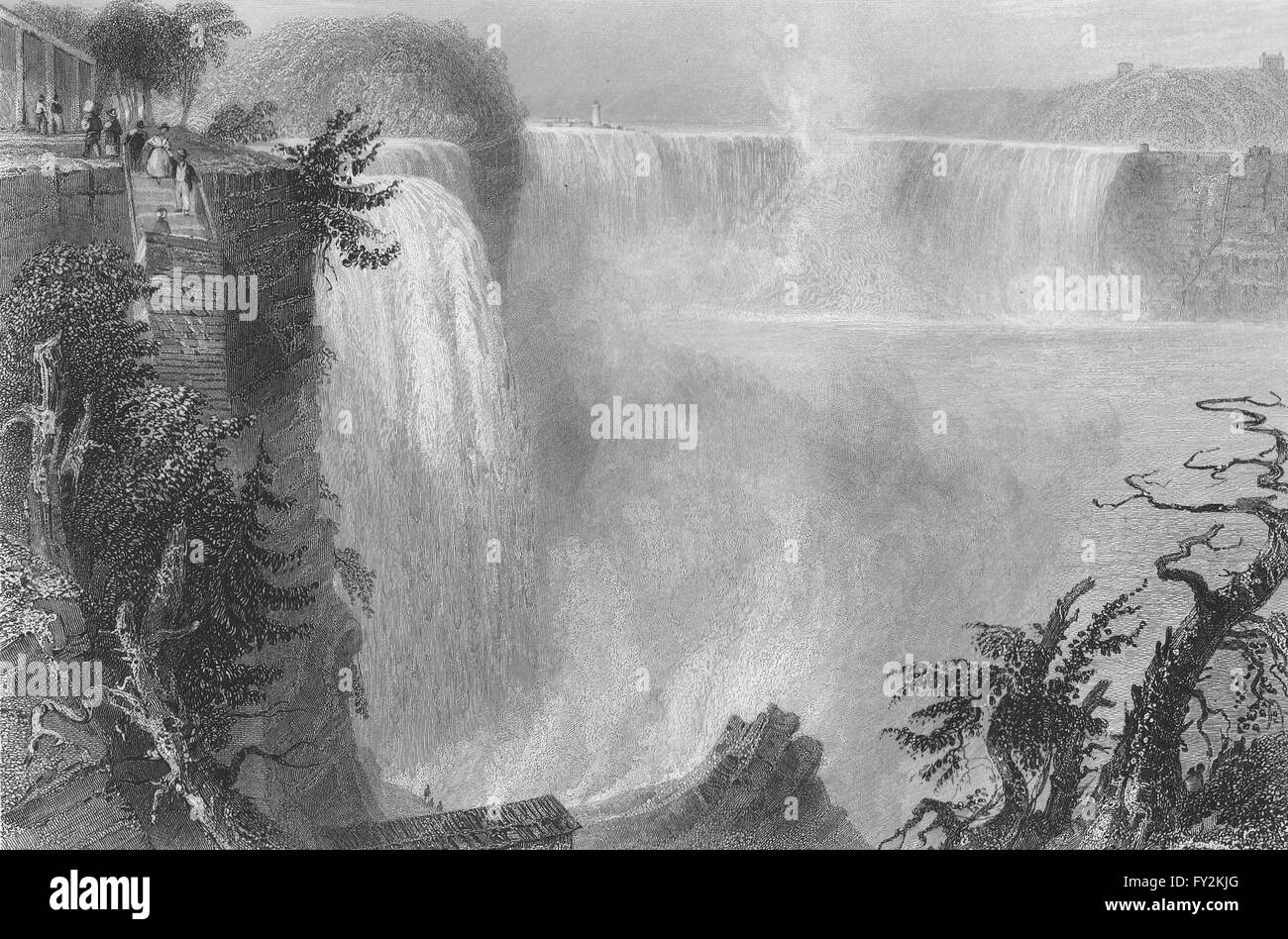 Niagara Falls from top of the Ladder. American side. New York. BARTLETT, 1840 Stock Photo