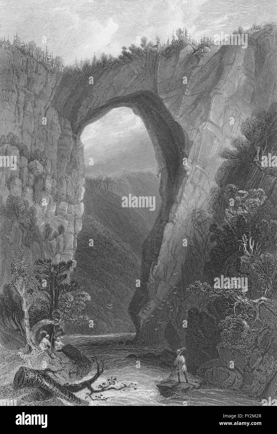 Natural Bridge, Virginia, Virginia. WH BARTLETT, antique print 1840