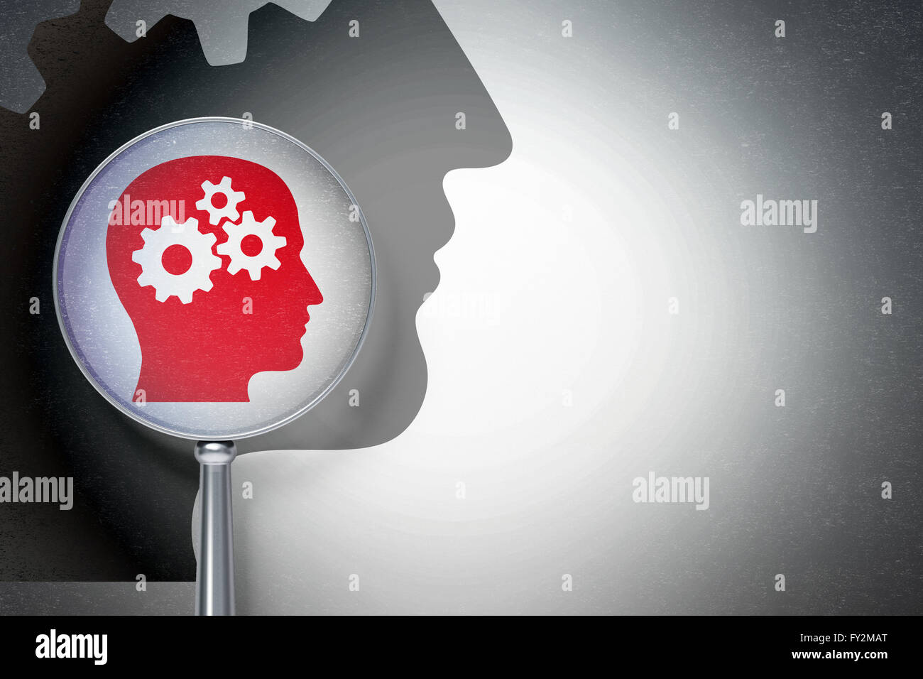 Marketing concept: Head With Gears with optical glass on digital ...