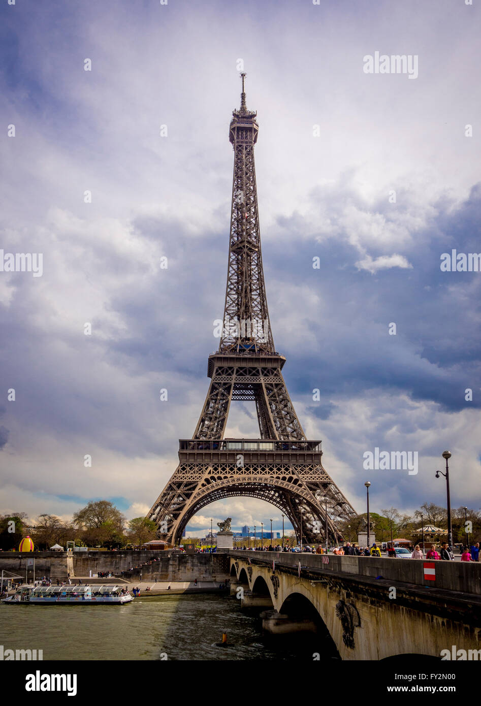 Eiffel Tower with Pont d'Iéna and the river Seine, Paris, France Stock Photo