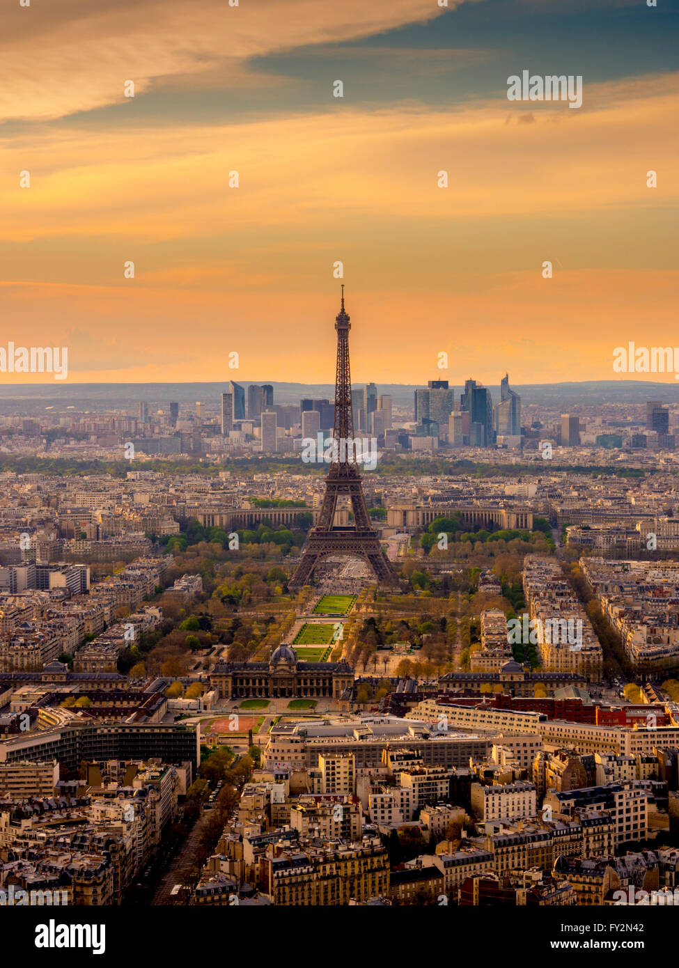 Sunset over Paris with Eiffel Tower, Paris, France Stock Photo