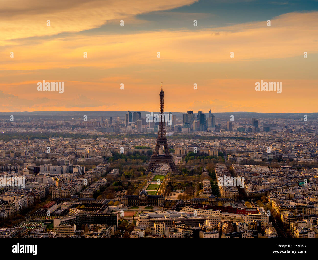 Sunset over Paris with Eiffel Tower, Paris, France Stock Photo